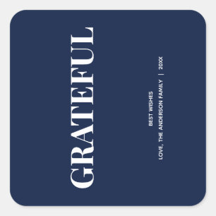 Grateful Navy Minimal Fall Holiday Square Sticker