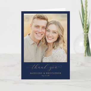 Grateful Navy Minimalist Photo Thank You Card