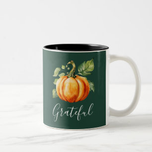 Grateful Orange Pumpkin Green Two-Tone Coffee Mug