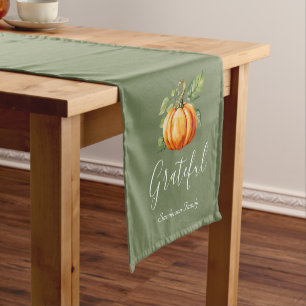 Grateful Orange Pumpkin Moss Green Personalized  Short Table Runner