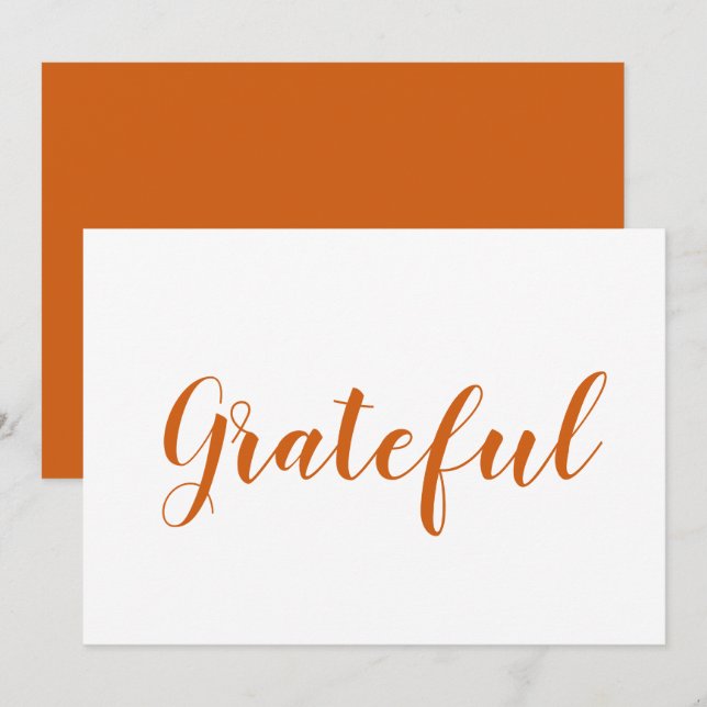 Grateful orange script mignon carte d'action de gr (Devant / Derrière)