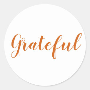 Grateful orange spice modern script thanksgiving classic round sticker