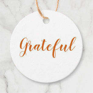 Grateful orange spice modern script thanksgiving favour tags