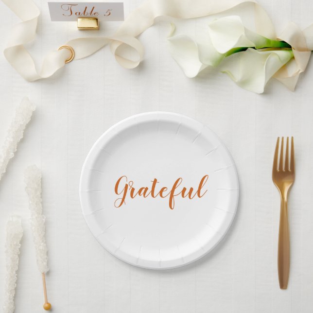Grateful orange spice script cute thanksgiving paper plate (Wedding)