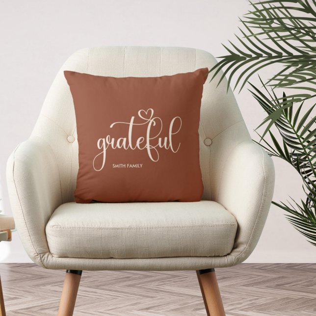 Grateful Personalized Brown Fall Autumn Throw Pillow (Creator Uploaded)