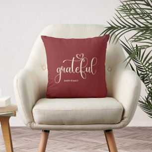 Grateful Personalized Burgundy Fall Autumn Throw Pillow