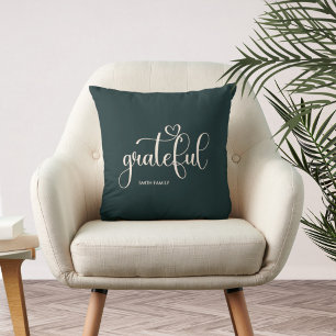 Grateful Personalized Deep Green Fall Autumn Throw Pillow