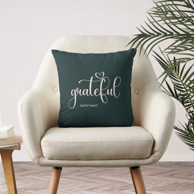 Grateful Personalized Deep Green Fall Autumn Throw Pillow (Creator Uploaded)