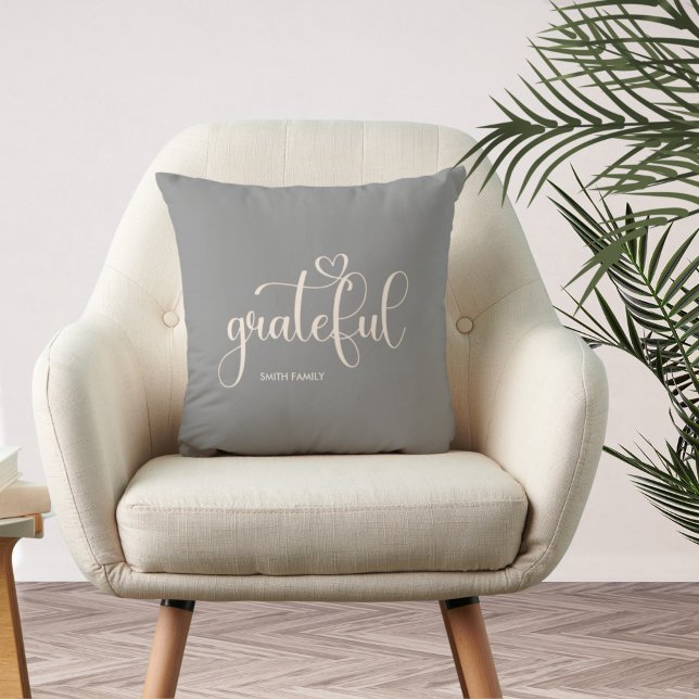 Grateful Personalized Grey Fall Autumn Throw Pillow (Creator Uploaded)