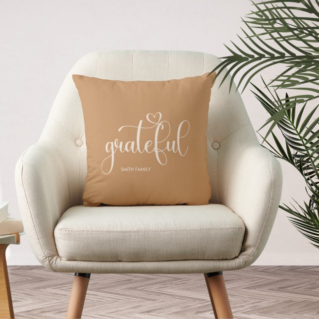 Grateful Personalized Orange Fall Autumn Throw Pillow (Creator Uploaded)