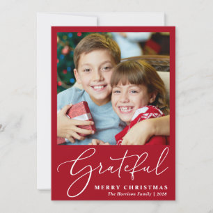 Grateful Photo Red Merry Christmas Holiday Card