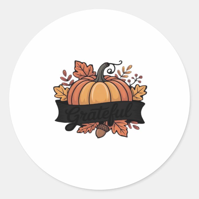Grateful Pumpkin Autumn Leaves Design Classic T-Sh Classic Round Sticker (Front)