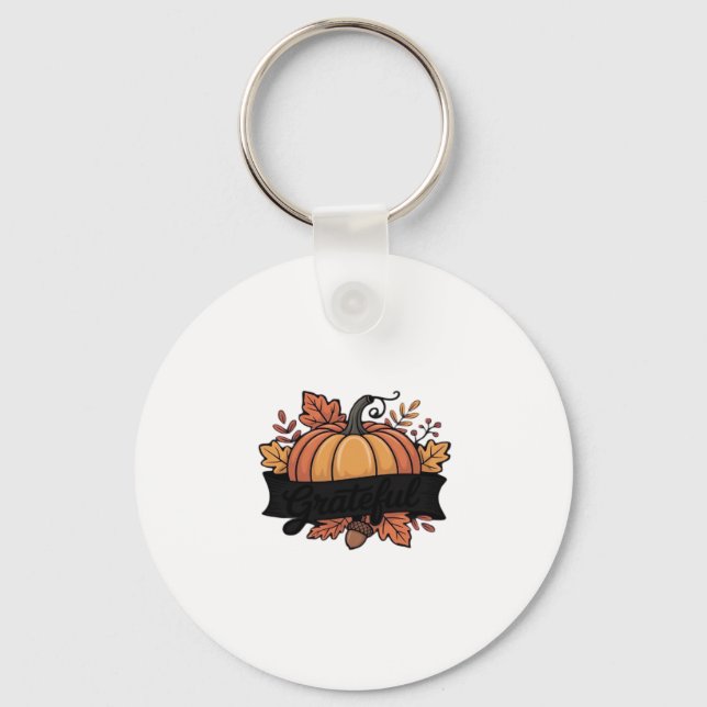 Grateful Pumpkin Autumn Leaves Design Classic T-Sh Keychain (Front)
