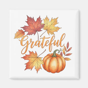 Grateful Pumpkin & Autumn Leaves  Magnet