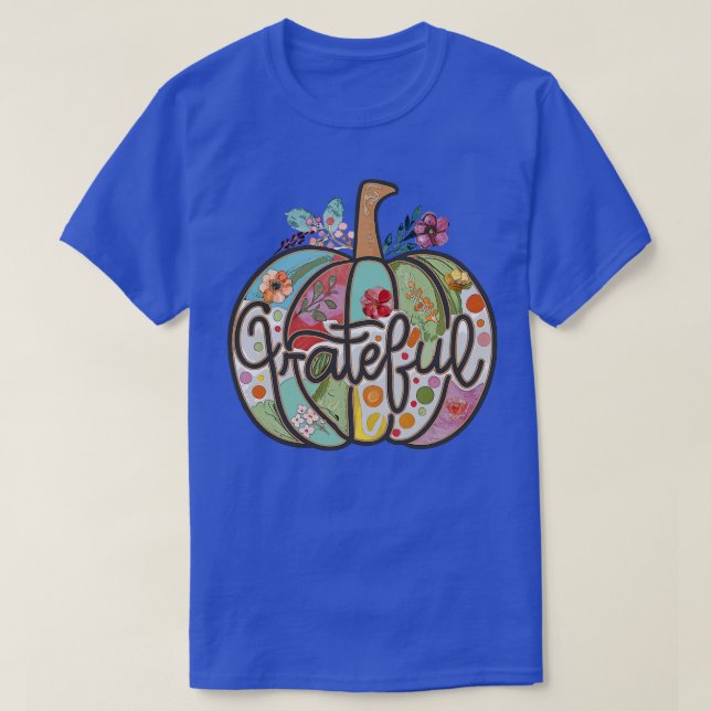 Grateful Pumpkin Fall Flower Country Hippie Art T-Shirt (Design Front)