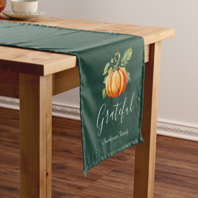 Grateful Pumpkin Personalized Thanksgiving Short Table Runner (In Situ)