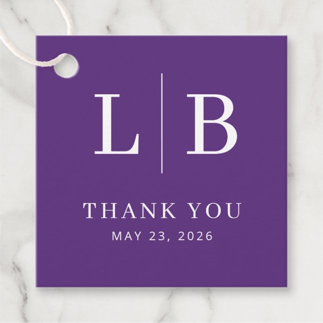 Grateful Purple Serif Wedding Favour Tag (Front)