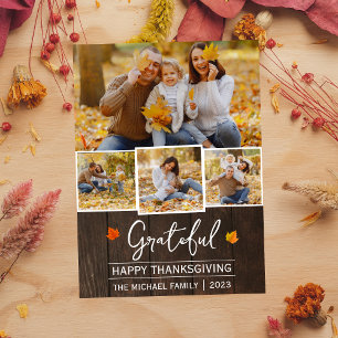 Grateful   Simple happy thanksgiving Family photo Holiday Card