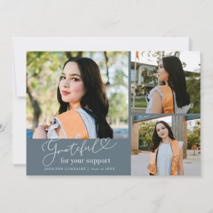 Grateful Slate Blue Multi Photo Graduation Announcement