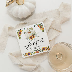 Grateful Sunflowers Pumpkin Greenery Thanksgiving Napkin