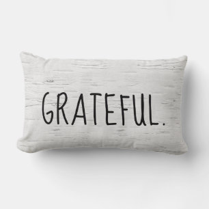 GRATEFUL Text On Birch Tree  Accent Pillow