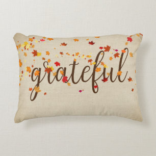 Grateful Text with Autumn Leaves Accent Pillow