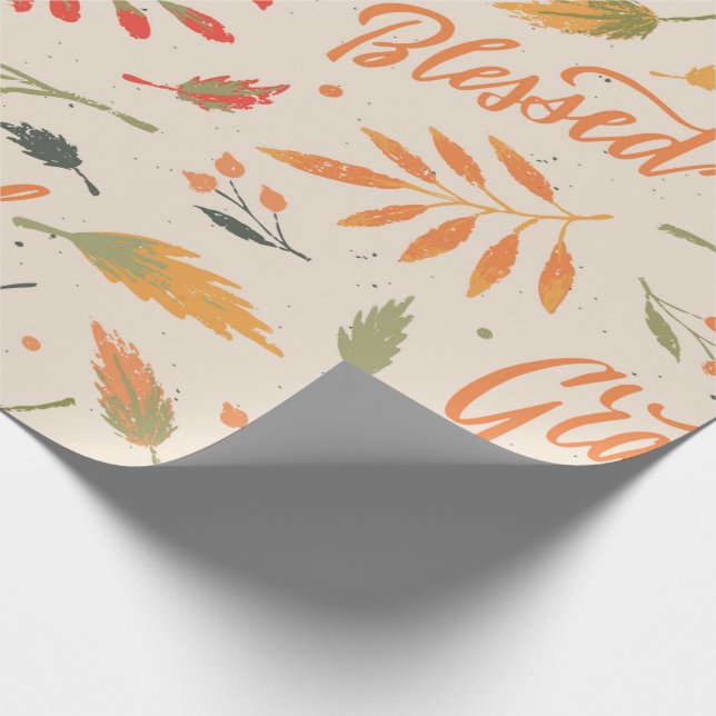 Grateful & Thankful Autumn Lettering Wrapping Paper (Corner)