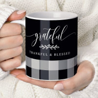 Grateful Thankful Blessed Black & White Plaid