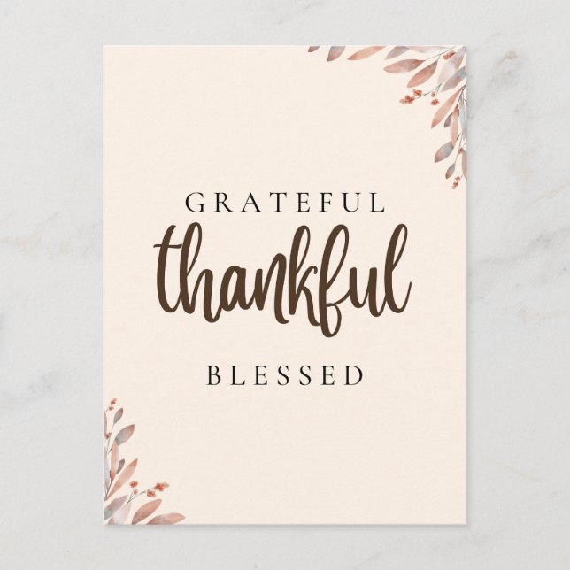 Grateful Thankful Blessed Botanical Postcard (Front)