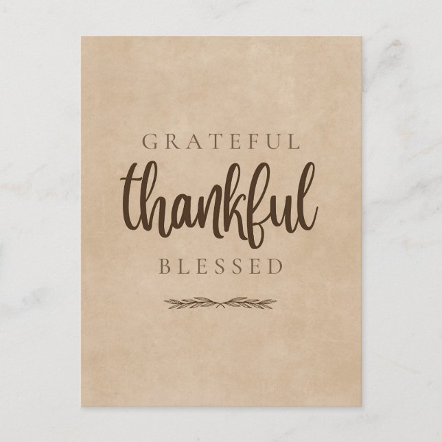 Grateful Thankful Blessed Brown Postcard (Front)