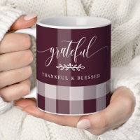 Grateful Thankful Blessed Burgundy & White Plaid