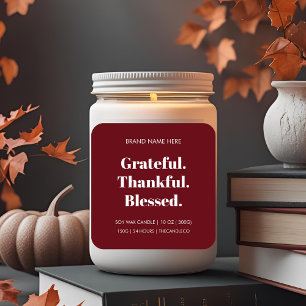 Grateful Thankful Blessed Candle   Burgundy  Square Sticker