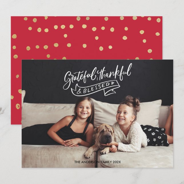 Grateful Thankful Blessed Christmas Photo card (Front/Back)