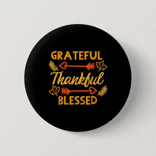 Grateful Thankful Blessed Fall Autumn Thanksgiving 2 Inch Round Button (Front)