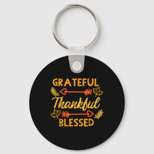 Grateful Thankful Blessed Fall Autumn Thanksgiving Keychain