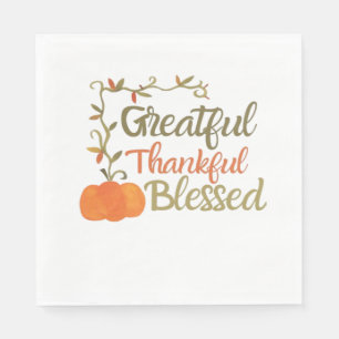 Grateful Thankful Blessed Fall Quote Autumn Thank Napkin