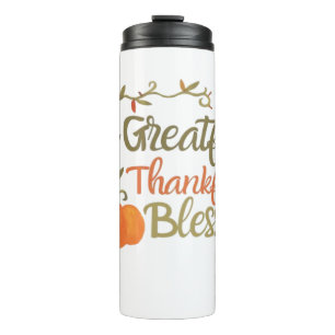 Grateful Thankful Blessed Fall Quote Autumn Thank Thermal Tumbler