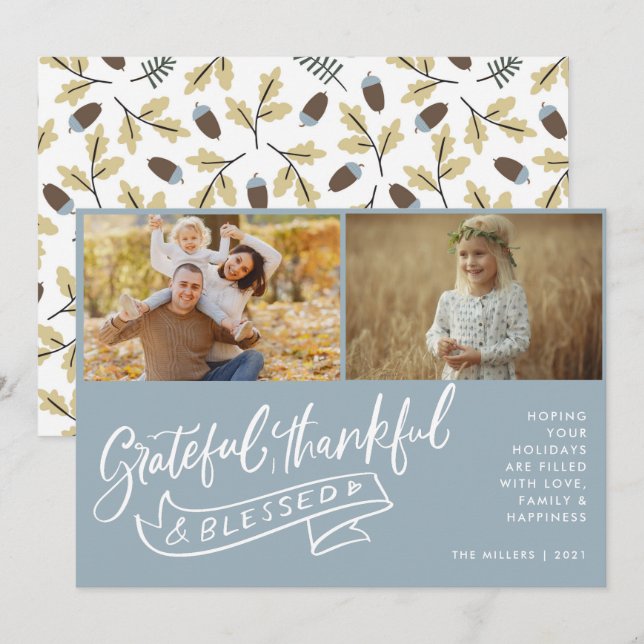 Grateful Thankful Blessed Family Photo Christmas (Front/Back)