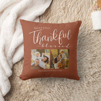 Grateful Thankful Blessed Family Photo Modern Throw Pillow
