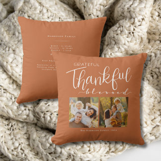 Grateful Thankful Blessed Family Photo Modern Throw Pillow