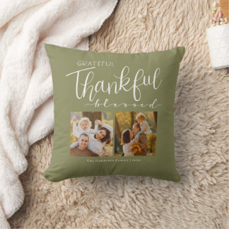 Grateful Thankful Blessed Family Photo Modern Throw Pillow