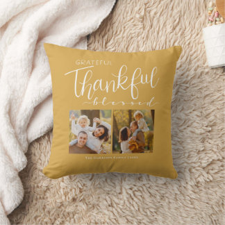 Grateful Thankful Blessed Family Photo Modern Throw Pillow