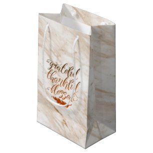 Grateful Thankful Blessed Modern Marble Feather Small Gift Bag