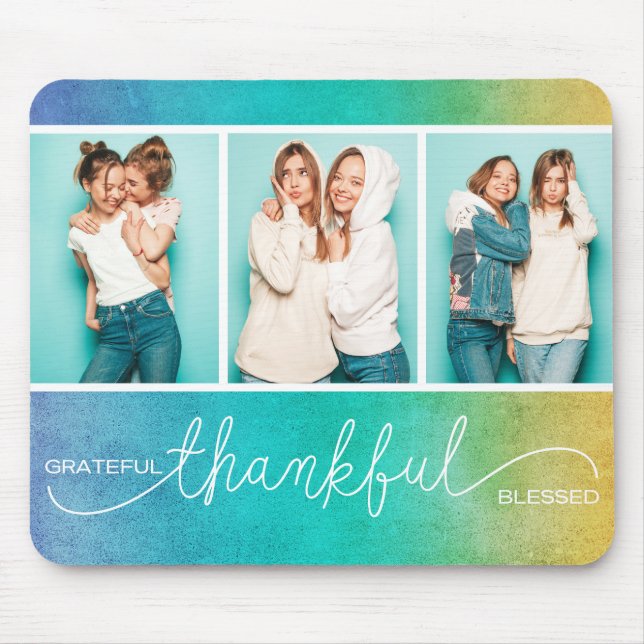 Grateful Thankful Blessed Modern Three Photo Mouse Pad (Front)
