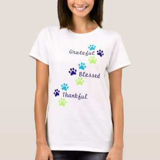 Grateful, Thankful, Blessed Paw Prints Colourful  T-Shirt