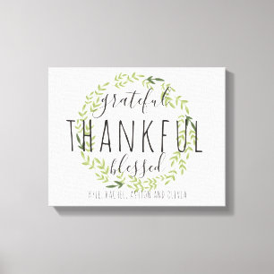 Grateful, Thankful, Blessed Personalized Canvas Print