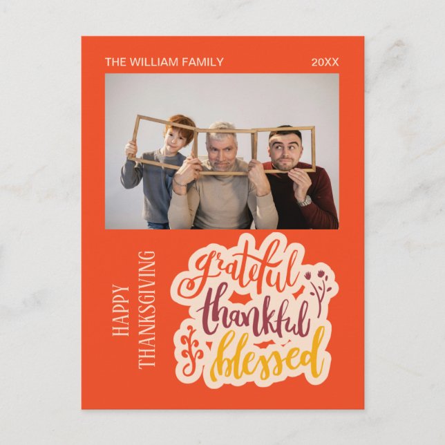 Grateful Thankful Blessed Photo Orange Autumn Postcard (Front)