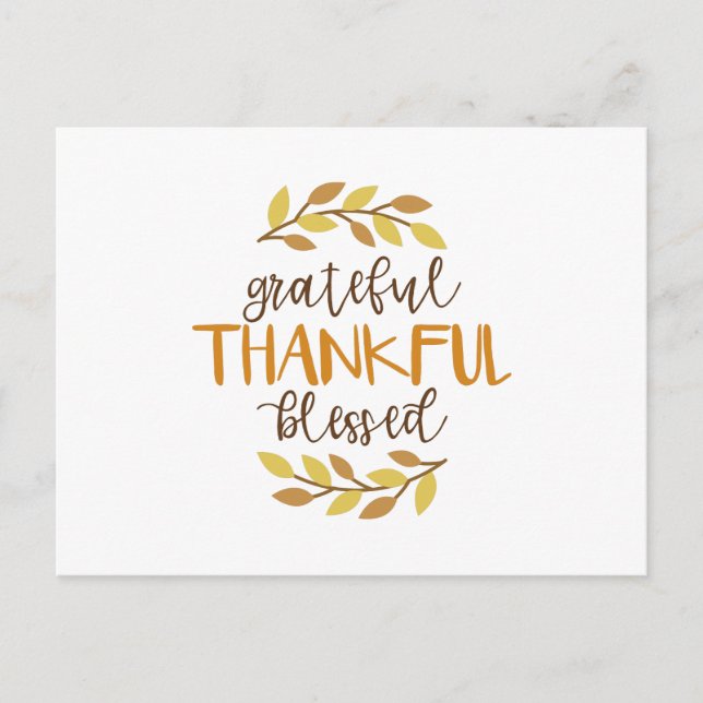 Grateful Thankful Blessed Postcard (Front)