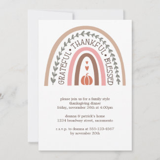 Grateful Thankful Blessed Pumpkin Thanksgiving Invitation