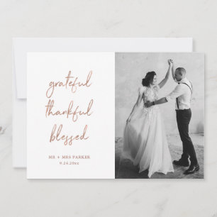 Grateful Thankful Blessed   Rose Gold Script Photo Thank You Card